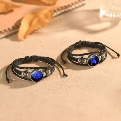 🔥Zodiac Constellation Guardian Black Leather Bracelet Adjustable 🔥