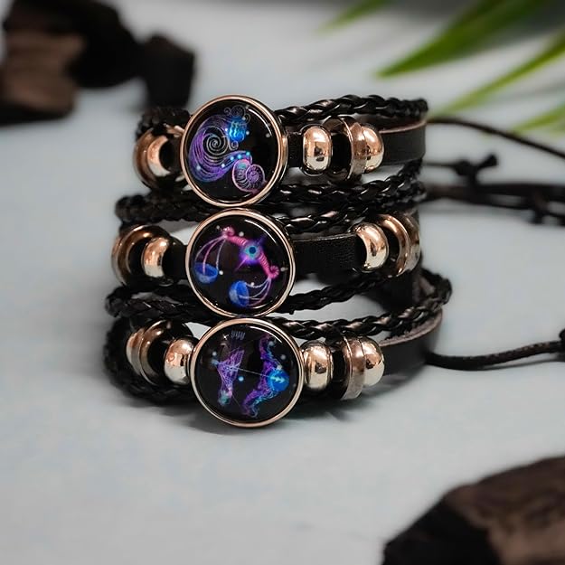 🔥Zodiac Constellation Guardian Black Leather Bracelet Adjustable 🔥